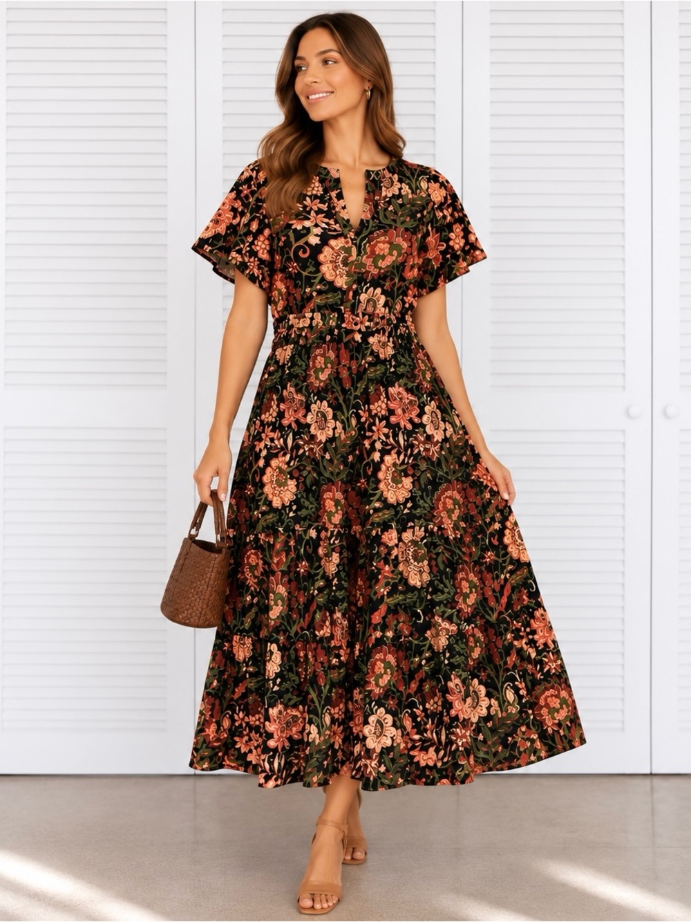 Anthropologie maxi smocked floral dress fall brown orange Thanksgiving NWT sz 1X